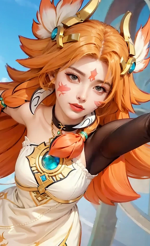 young sexy japanese girl, 18 years old, cute baby face, blue eyes, ((gold bracelet)),(gold ring on hand), (gold ring on body), ((gold wing on back)), Big Breasts, ((Light yellow hair)), (((ponytail Hair))), Earrings, (warrior of dynasty castle), (dynasty warrior), 8k, Highest quality, masterpiece,Highest quality