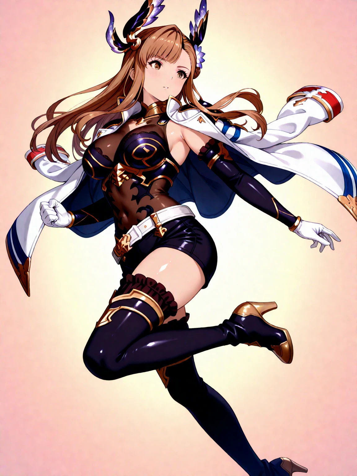 (masterpiece, best quality:1.2), 1girl, solo,standing_split, Eleanor_Hume, hair_ornament, thighhighs, gloves, long_sleeves, dress, twintails, frills, fingerless_gloves, white_thighhighs, thigh_boots,