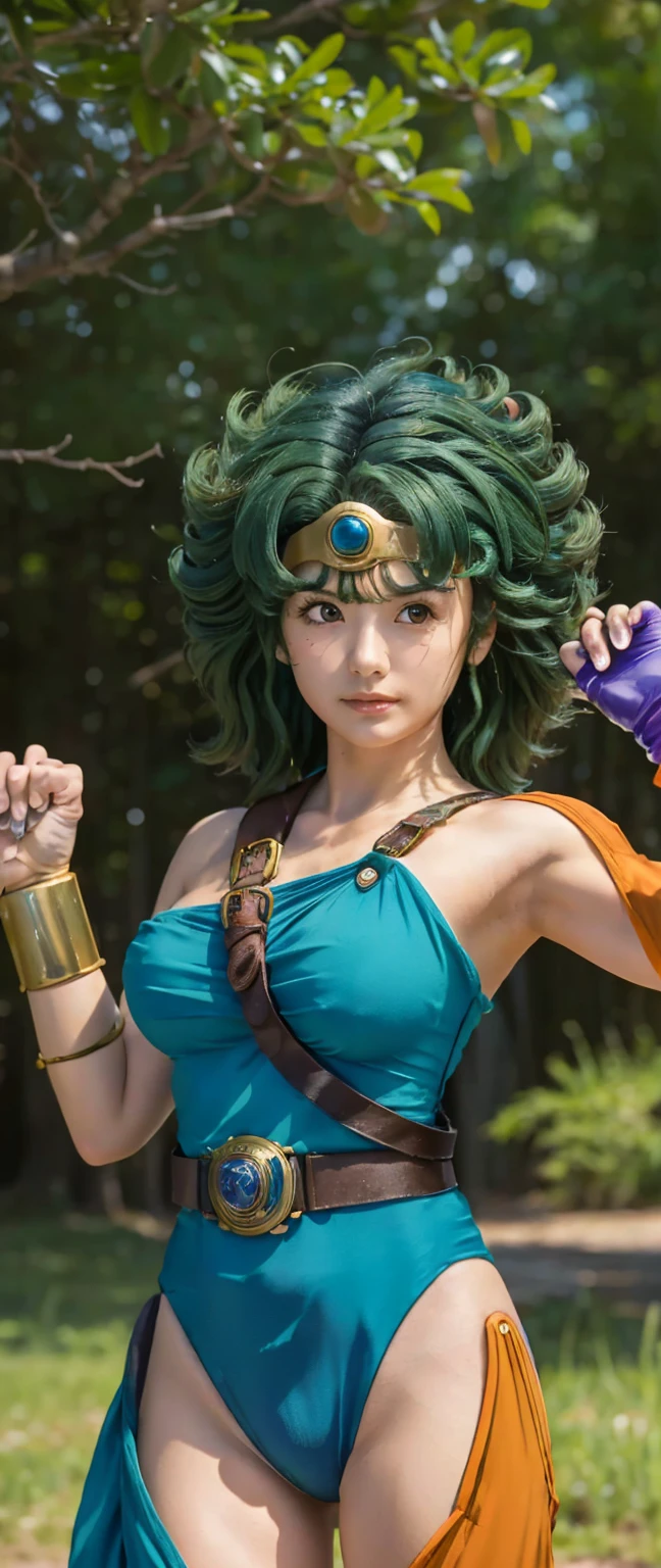 masterpiece、1 beautiful girl、Beautiful Eyes、smile、Puffy eyes、Highest quality, 超High resolution, (reality: 1.4), Cinema Lighting、Japanese、Asian Beauty、Korean、so beautiful、Beautiful Skin、Hold your sword,Body facing forward,(超reality的な)、(High resolution)、(8K)、(Very detailed)、(美しくBeautiful Eyes)、(Very detailedな)、 (wall-)、Detailed face、Bright lighting、Professional Lighting、Looking at the audience、Look straight ahead、Diagonal bangs、Bright light Blue Hair、Nogizaka idol、20-year-old、masterpiece, Highest quality, Very detailedな, shape, Sage_(dq3),Long Hair, Blue Hair, Circlet, Red eyes,Small breasts, Yellow gloves, White Dress, belt, Cape, boots,