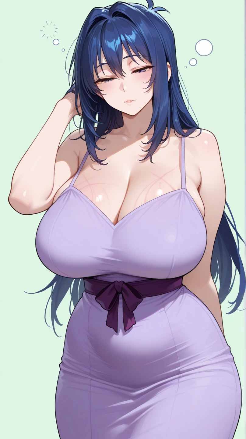 Large Breast, Mature woman, grape purple mini skirt, pair skin, orchid purple t-shirt, dark purple long hair with hot pink hair tie, standing, solo, amethyst purple eyes, curvy body, reapaired, happy, detailed face,