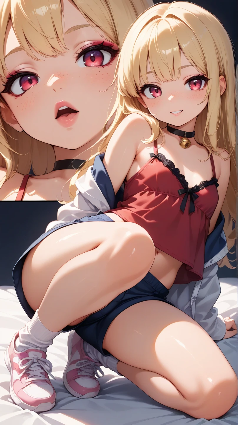 (8k、Highest quality、highest quality、masterpiece)、Detailed face、1girl、1boy、Blonde、 ((Brown skin:1.4))、bionde、short hair、Grey Eyes、blush、Embarrassing、Embarrassed、tough、painful、Open your mouth、super big breasts、((naked pussy)、((naked breasts))、Full body portrait、Skirt Lift、ailor suit、White Pantyhose、Black Mary Janes、big penis in pussy、sex、Big ribbon on head、love juice、pussy juice、Piston Machine、sex machine、Lying in bed