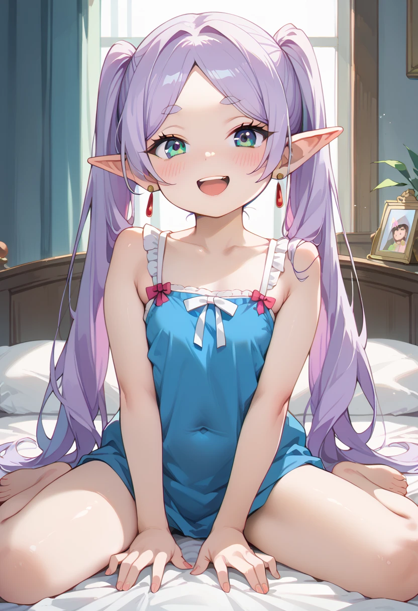 Highest quality、Representative works, Best Quality,Highest quality、Angle from below、Light purple hair、1 girl,topless、NSFW、naked,No clothes、naked足、Full nudity,bedroom、Sole、Exposed toes,8-year-old、height: 118cm、Weight: 21kg、Measurements: B57/W44/H57