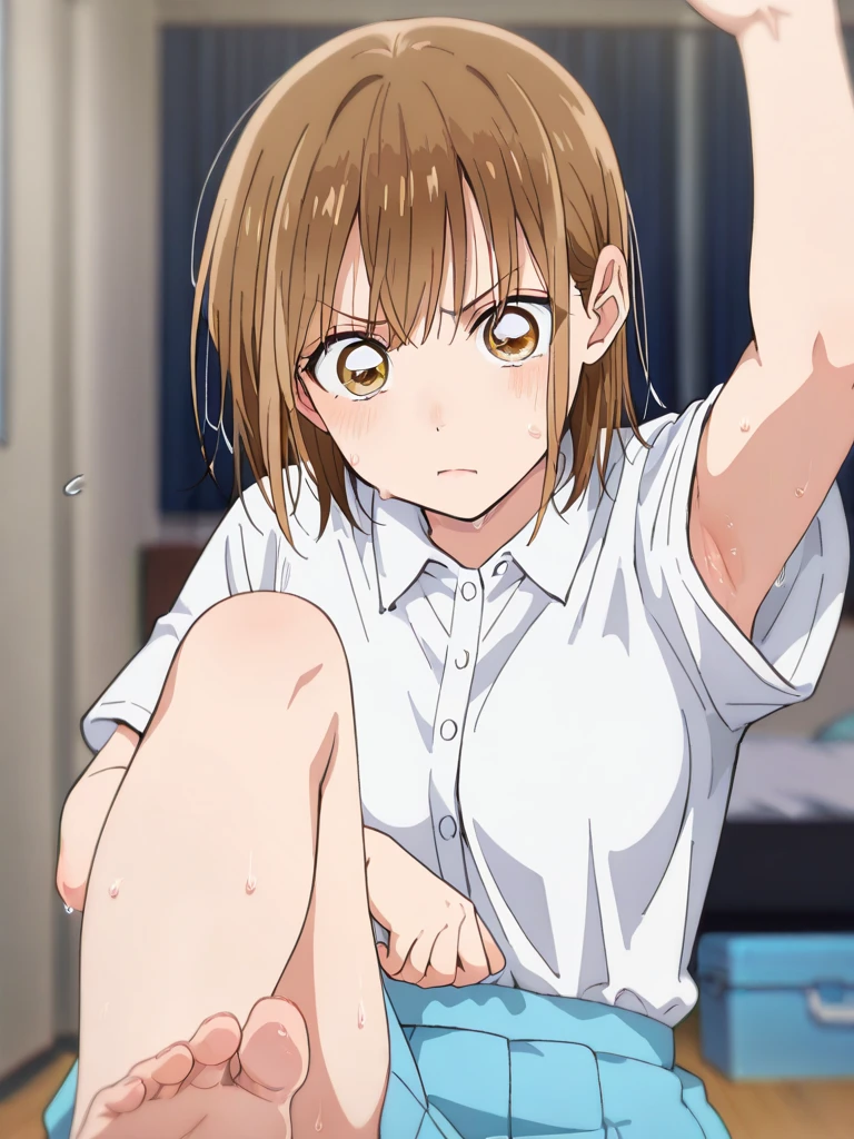 nsfw,One Woman、10 years old、Primary school students、Completely naked、(Beautiful nipples)、((Small Breasts)),((1boy and 1girl, vaginale, Sex ))、(Random pose)、Shot from a random angle、Highest quality、Very delicate and beautiful、((Very short bangs))、((Bangs))、Light shiny brown hair、The hair is light、((Short Bob))、Cute face、Young face、Cute like an idol、Yellow Eyes、Are thin、Slim figure、Short、(Child body type)、((Lots of sweat))、Embarrassed face、Open Mouth、Troubled face、Red face、(School classroom)、Sperm splashed on face、、