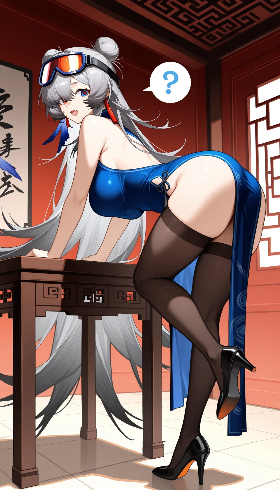 cantabile, (masterpiece),(best quality),(ultra-detailed),(extremely detailed CG unity 8k wallpaper),high resolution, full_body, standing, from_behind, back, butt, look_back,
solo,(chinese_dress),high_heels, bare_legs, fur_coat, best light and shadow, feathers, horns, <lora:ArknightsCantabile-000006:0.6>, chinese_Newyear, sexy, patterned_cloth, Garter,