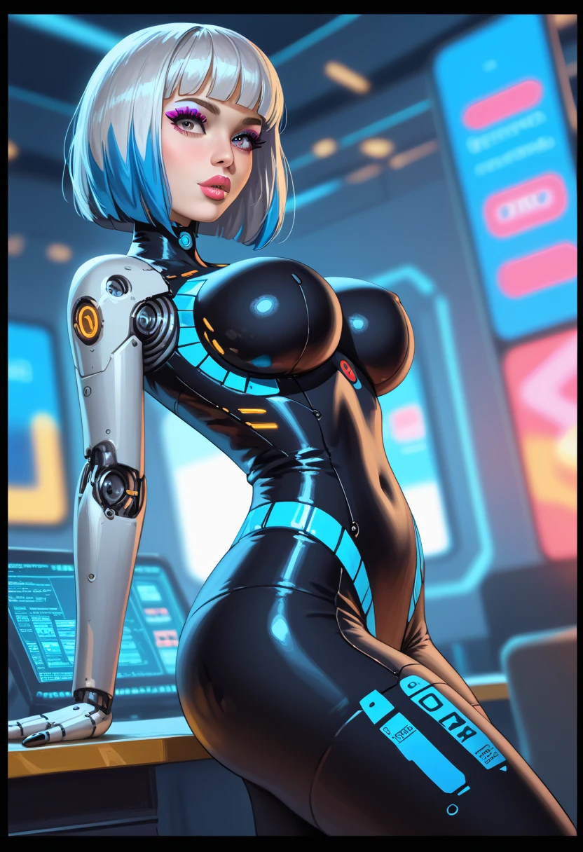 Blue eyes, bionde, futuristic outfit, Atompunk