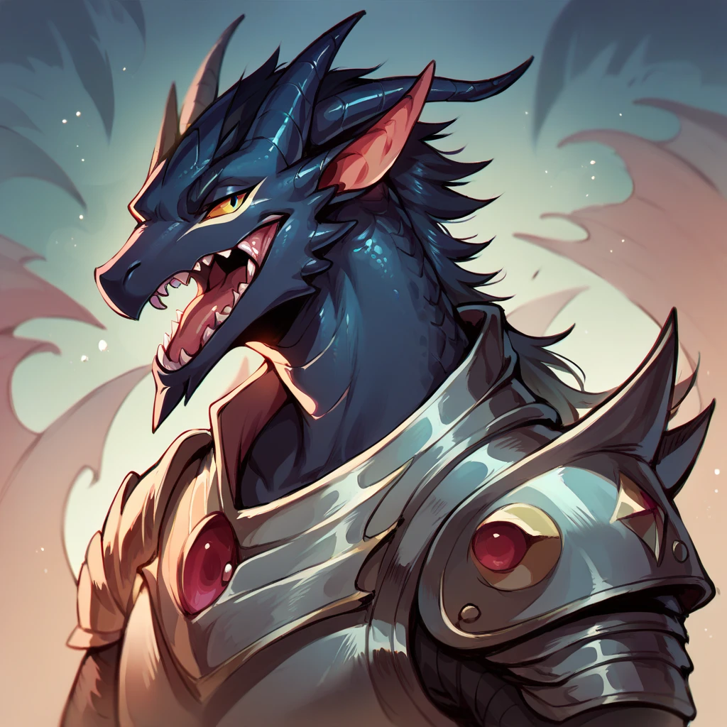 Art anime Cartoon,furry Masculine,black body,Skeletal wolf face,furry ears,black sclera,blue iris,Big black tail,Lifeless facial expression,Old armor,Currents in the bady,Dungeon cartoon scenery.