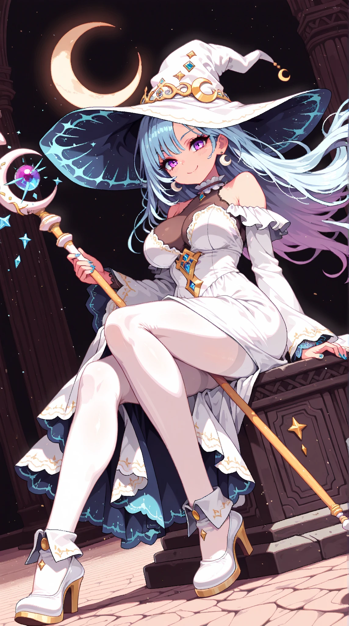 (Masterpiece), (Top Quality Anime Illustrations), (Super Definition), One Girl, Solo, Silver-Haired Beautiful Girl, Anime Loli, Cat Ear Loli, See-Through Dress, Sleeveless, Smile, Cleavage Emphasis, Lower Breast Emphasis, Thighs, Tarot Card Style, World