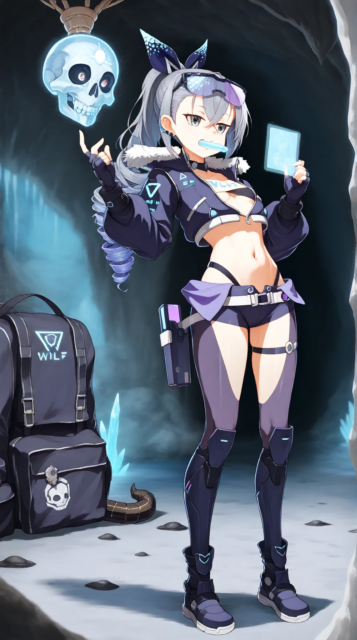 (best quality, highres, ice skull:1.1), ice skull, girl style, thick body art, detailed facial features, icy blue eyes, glossy lips, long eyelashes, porcelain skin, blue and silver color scheme, intricate skull design, realistic texture, vibrant colors, elaborate background, mysterious atmosphere, frozen garden, snow-covered trees, sparkling ice crystals, surreal lighting, fantasy elements