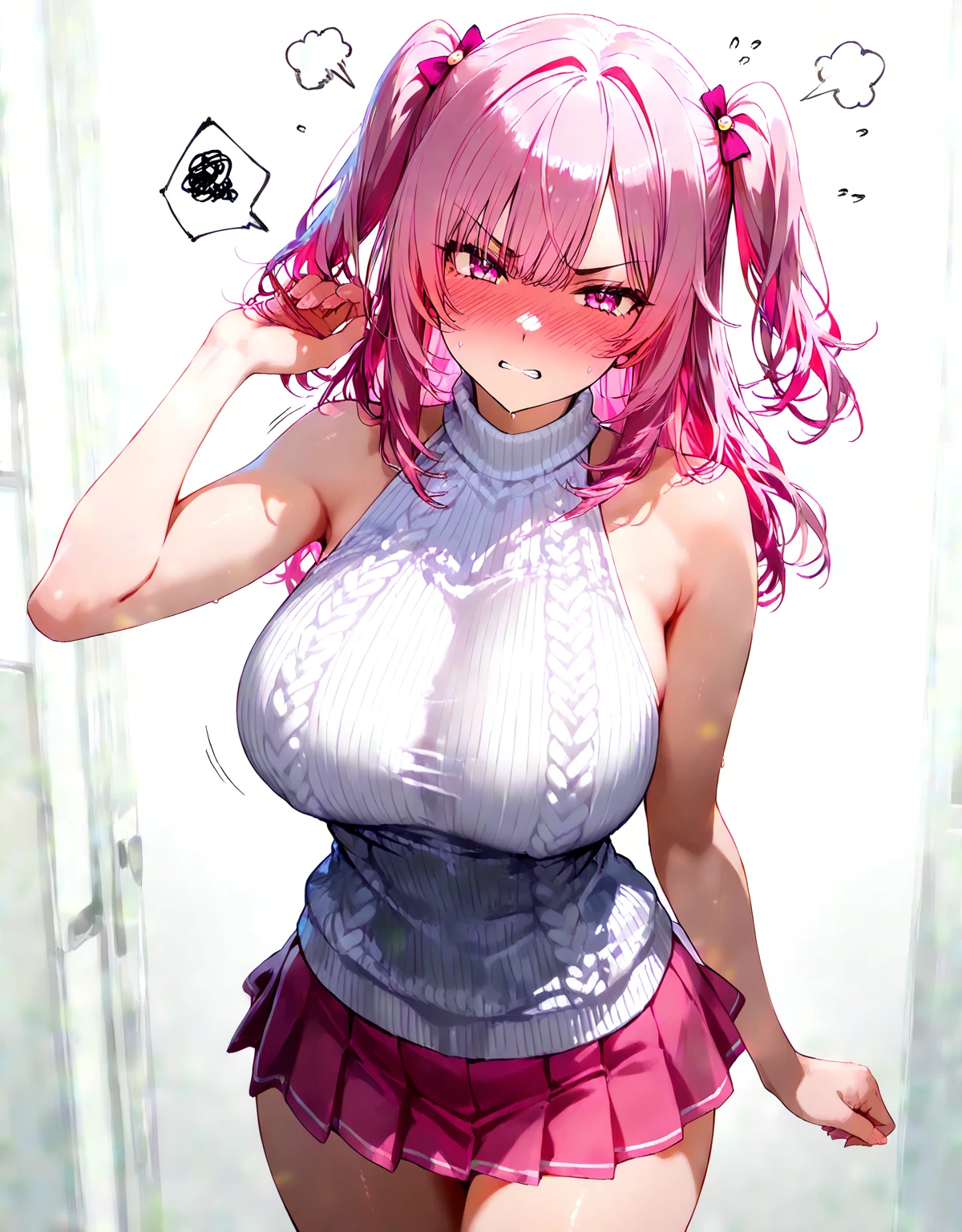 Organization,(Masterpiece,high quality)),(beautiful),clearly,1girl(loli),((pov)),((cowboy shot)),very cute,simple white background ,(best quality,extreamely detailed),pink eyes,pink hair ,long hair,:o, ((beautiful face)),((beautiful eyes)),((detailed eyes)),blush,(arms behind back),((high details eyes)),ponytail , ((big breast)) ,(Big Tits,ridiculously large breasts) ,maid costume