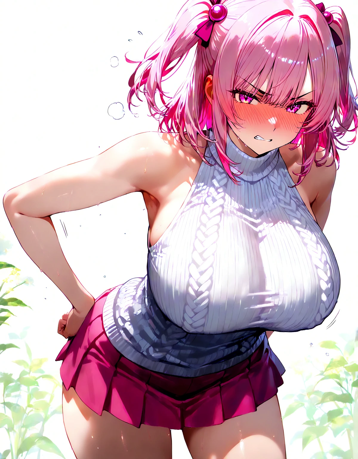 mika jougasaki, hair bow, long hair, pink hair, yellow eyes, ponytail,

(((underwear)))、((Big Breasts))、((Embarrassed face))