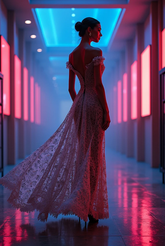 Anime girls with transparent clothes and red light