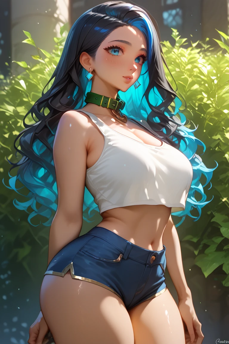 Close-up of an anime girl with colorful hair cascading down in waves and adorned with a vibrant, intricately designed necklace, evoking the soft vitality unique to Rossdraws' artwork. The scene echoes the fantasy art style of Guvez, with a cosmic and colorful backdrop creating a stunning contrast against her white skin. With her cosmic hair flowing in the wind, she exudes a radiant and beautiful anime style, capturing the attention in a vibrant and captivating digital fantasy art piece. Her Spider-Man costume, fully rendered in realistic CGI, adds an intriguing element to her allure.