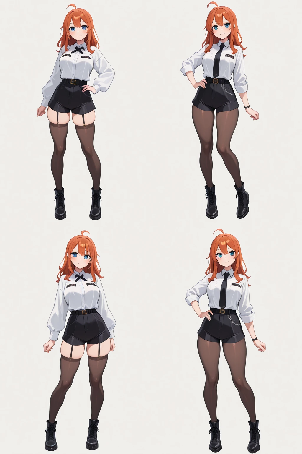 Full body, Female, sexy, shorts hair, orange hair, anime style, monster shadown, full nude, character sheet, small breast, Multiple Poses
