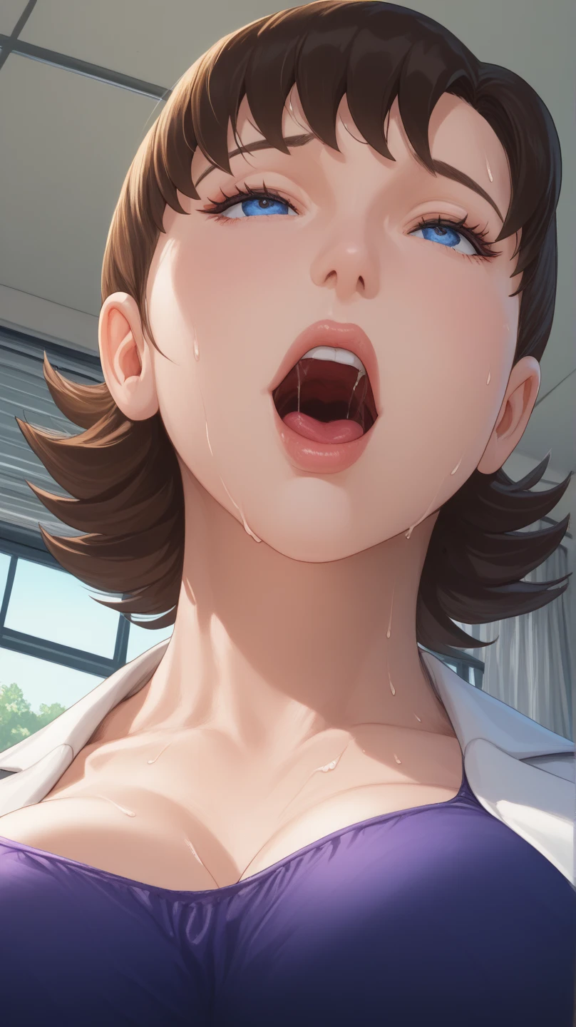 (Hyper-realistic)、(hight resolution)、(in 8K)、(highly detailed)、(Best Illustration)、(top-quality)、(ultra-detailliert)、(Master masterpiece)、(short-length hair)、(naked:1.4、nude:1.4)、(Sweat、Shiny skin)、Cameltoe、(Realistic big breasts:1.2)、(povfellatio:1.4)、(pov fellatio:1.4)、(fellatio:1.4)