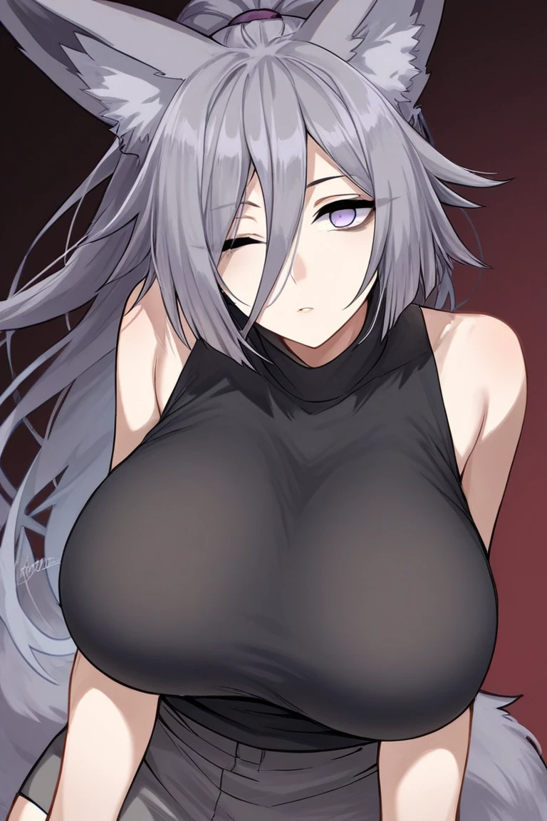 highest quality, Detailed face, One girl(change, Devil Girl), alone, Single-panel break, Gray Hair, Purple eyes, Breast enlargement, Focus on the chest