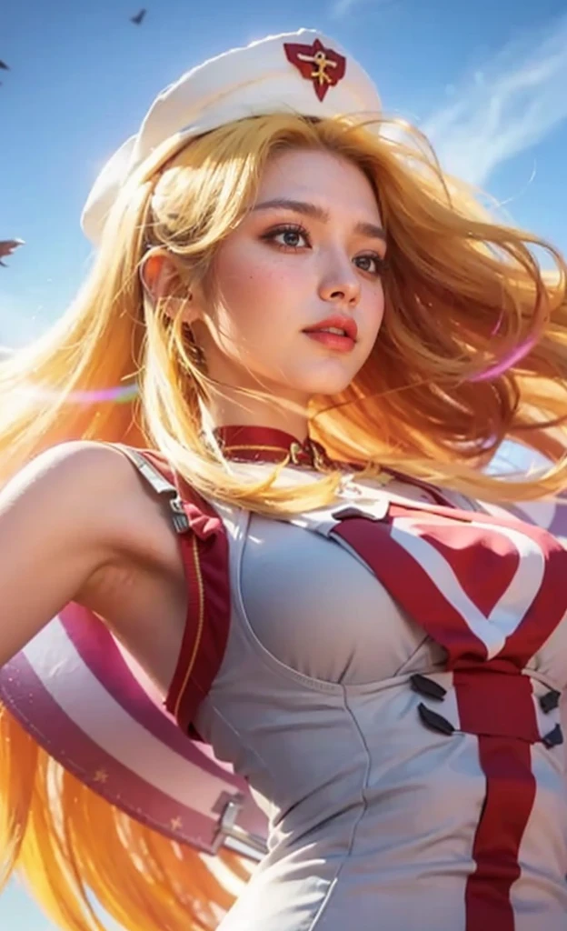 1girl in、15 year old beautiful girl。​masterpiece、Highly detailed CG Unity 8K wallpapers、top-quality、Lifelike、Raw photography、magnifica、Attention to detail、awardwinning photo、lighting like a movie、（Gravure photography）、(longshot)、(​masterpiece、top-quality;1.3)、ighly detailed、ultra-detailliert、1girl in、独奏、Twin-tailed、Colossal tits、A smile、Gundam\(RX78\)、scientific fiction、mechs、Colossal tits、Maids、（blanche、Green grass、Gundam-colored red bikini-shaped armor）
A dark-haired、独奏、hair adornments、length hair、Twin-tailed、Pedras preciosas、耳Nipple Ring、Look at viewers、Background of Akihabara City、natta、Many neon signs、micromini skirt、flight、viewfinder、(model poses)、Blue lightning、Natural look