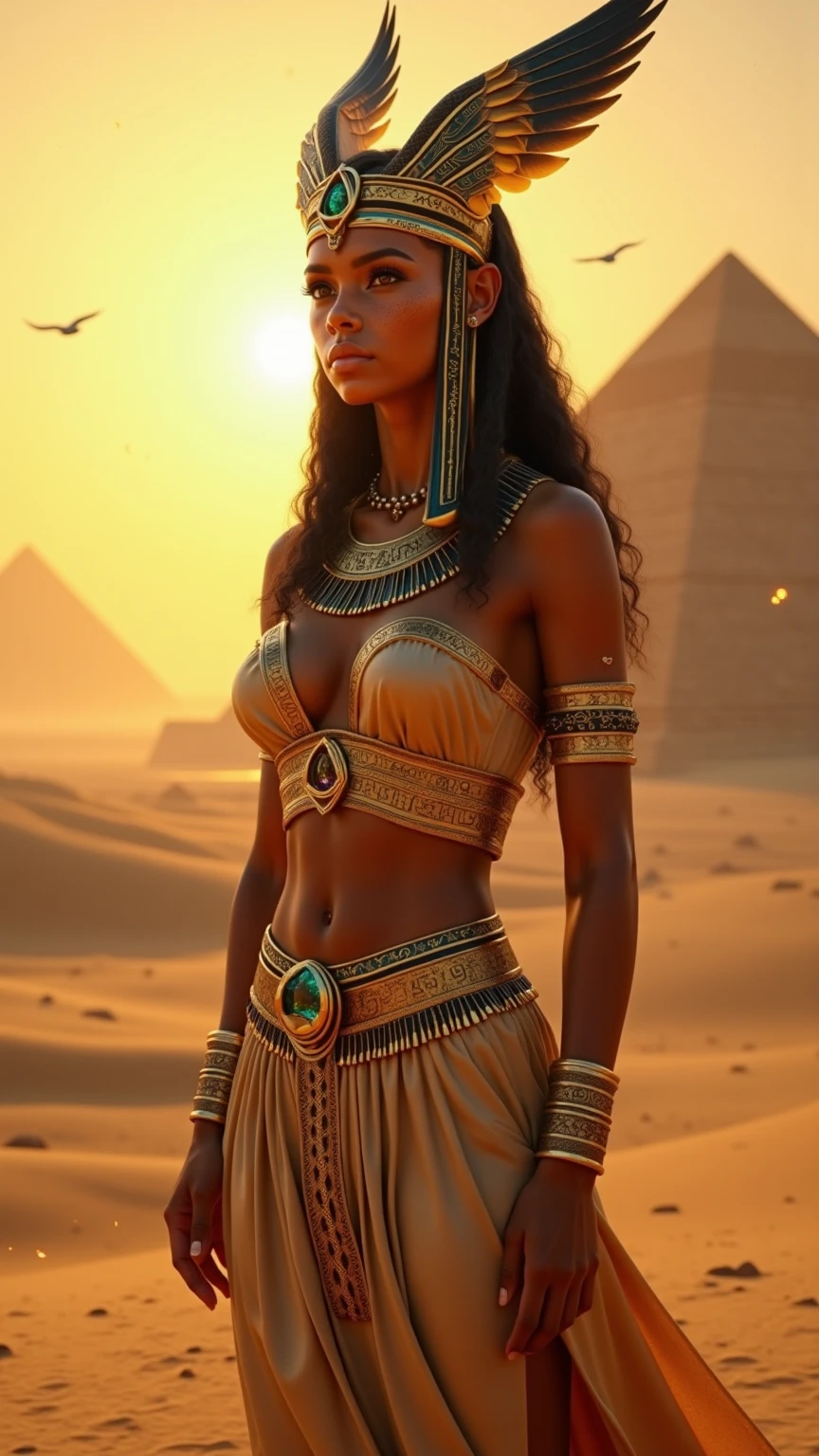 draw a beautiful woman, sexy queen of Pharaoh, old Egyptian goddess, pyramids 