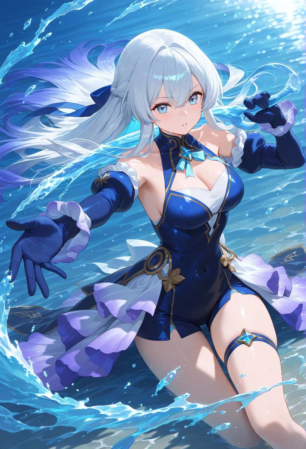 Erotic Anime Illustration、Highest image quality、A voluptuous bitch princess knight shows off her vagina and flirts with men at the underwater temple、Artoria、perfect proportions、Overwhelmingly big breasts beyond the norm、thick legs with fat、big areola、Beautiful shining eyes、cowboy shot、smile、shaved pussy、exposing nipples、spread legs、sweating、Vagina depicted in detail