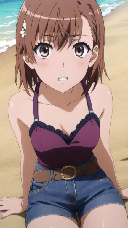 Kousaka honoka, bikini , pants, standing, pants pulled down, Blushing, against wall , humiliated,nsfw