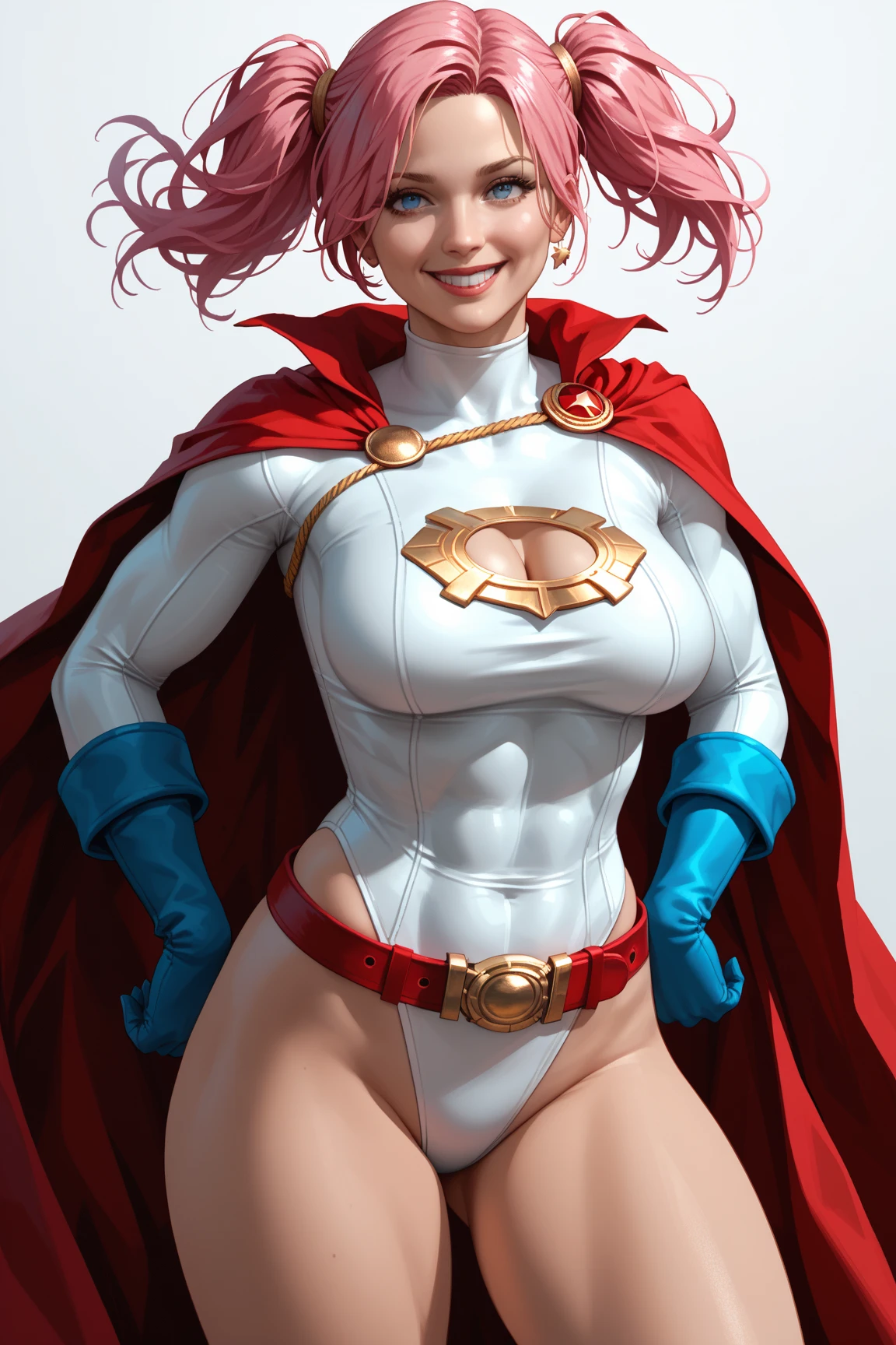 cowboy shot, Jean Grey, 1980s \(style\), 1girl, superhero pose, red hair, retro artstyle, short hair, solo, white bra and panties, unbutton_shirt, (medium_breasts:1.2), medium_breasts, cleavage, full body shot, model pose, shoes visible, ass view, face view, the pheonix