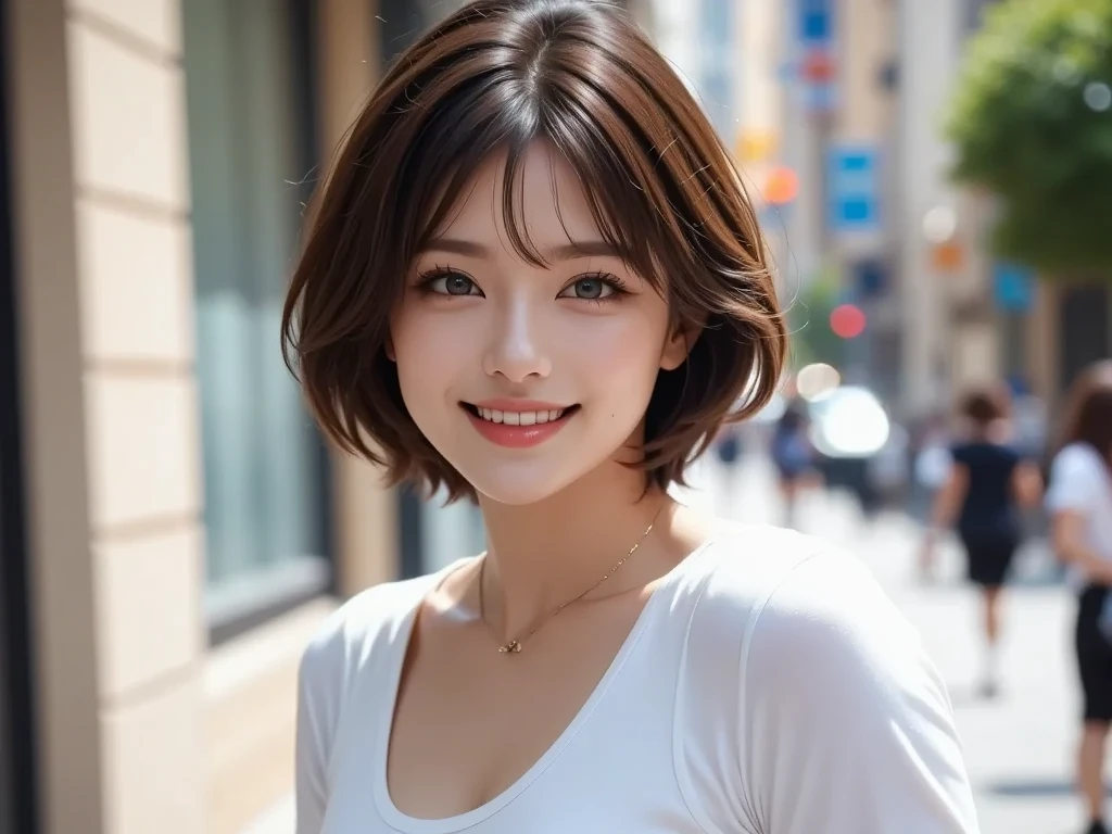 8k, RAW Photos, Highest quality, Tabletop: 1.2), (Realistic, Photorealistic: 1.37), Very detailed, 1 high school girl, Super Beauty(Like the real thing), alone, Beautiful detailed sky, Detailed Coffee, night, Sitting in the store, (Big smile: 1.1), Long brown hair Medium chest, Beautiful detailed eyes, (Collared shirt: 1.1), A bow tie, Pleated skirt, (short hair: 1.2), Long Hair, Beautiful expression Ultra-high resolution,Ultra-Realistic Skin,masterpiece,Highest qualityのPhotorealisticなRAW Photos。Bright colors,Rich colors, Backlight, Cinema Lighting, Film Grain, 50mm lens, Nikon D850,Beautiful expression,Fantasy art,Character Art,View your viewers,Top view,,Accentuate your cleavage,See-through,Dynamic pose,
