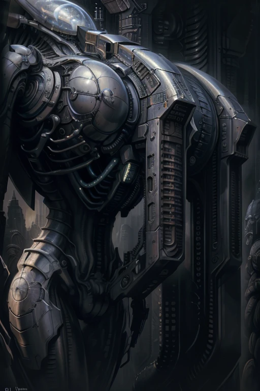luxury style, Masterpiece, detailed complex, Best Quality, HDR, fashion editorial photo, biomechanical alien, sophisticated, high-end, Luxurious, goro fujita art, black and white colors, cyberhull, cyber, cyberworld,