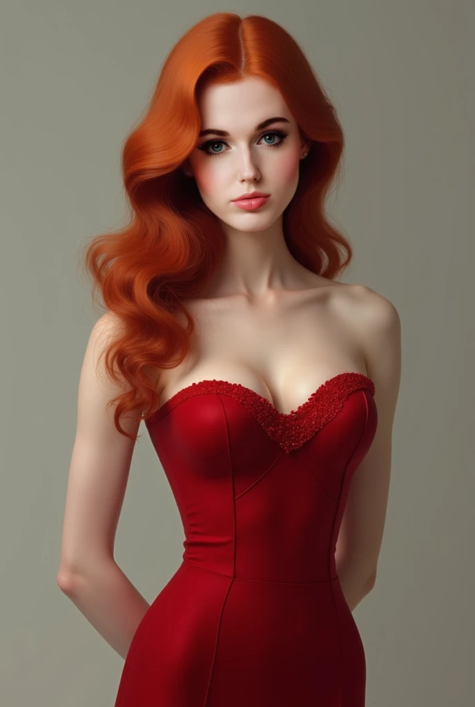 1 Girl,full body shot (1.3),close up face shot (1.3), face shot, corridor,Soft Light, Italian Beauty,Tight Fit,dress,Light-haired,long hair,
white background, gorgeous Italian-Irish girl, doll face, with thick and long wavy fiery red hair, big and large almond emerald green bright eyes, long and thick curly black eyelashes, button nose, high nose bridge, fullest and plumpest rosy red luscious lips, heart face shape, shorter face, shorter chin, defined jawline, tiny face size, a pale brown mole under the left eye, pale milky white traslucent perfect skin, whitening skin, hourglass shaped body, tiny and narrow waist, rounded hips, long and slender beautiful legs, big perfect brests (1.4), large breasts, bust size 84 cm, waist 57 cm, hips 86 cm, bra size 34 D, tall at 5’8, full body image, realistic, photorealistic, ultradetailed, skin texture, hyperealismHigh Resolution, Closed Mouth, highly detailed, high resolution 8K, wearing a tight fit red chanel dress highliting her horglass body, wearing detailed jewlry, 20-years-old