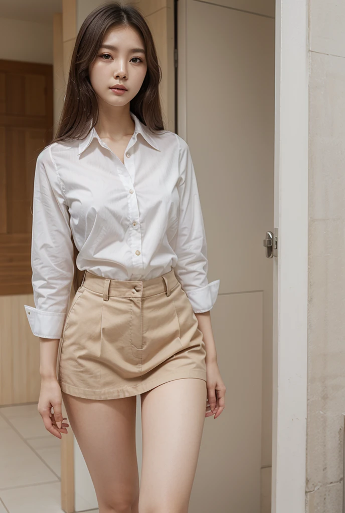 Highly detailed CG Unity 8k wallpaper、Highest quality、Ultra-detailed、masterpiece、Realistic、Photo realistic、One cute girl drawn in great detail、18-year-old、(Skirt rip)、(Roll up the skirt yourself))、White panties、Panty Focus、blush、Lips parted、Looking at the audience、Body Shot、Wearing a ruffled shirt、Town、