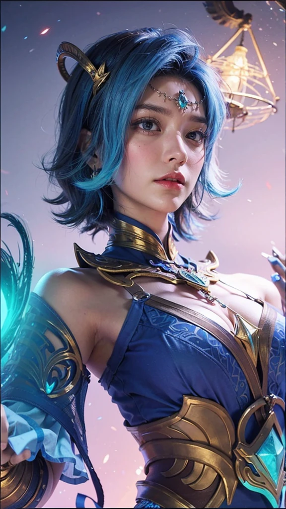 ((masterpiece)), ((best quality)), ((HD 4k)),girl, blue hair, pregnant Belly, big breast, short hair, inticrate detail, sllicked side hair