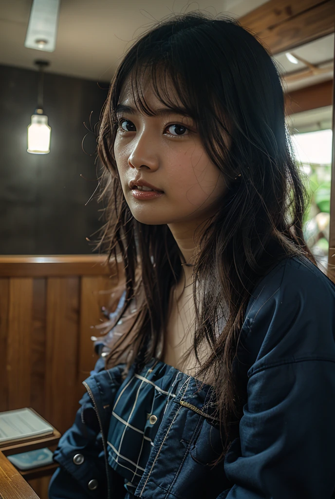 there is a young woman sitting at a table with a plate of food, jinyoung shin, lee ji - eun, lee ji-eun, chiho, park ji-min, heonhwa choe, shin min jeong, hwang se - on, sui ishida with black hair, female actress from korea, yukii morita, portrait of female korean idol