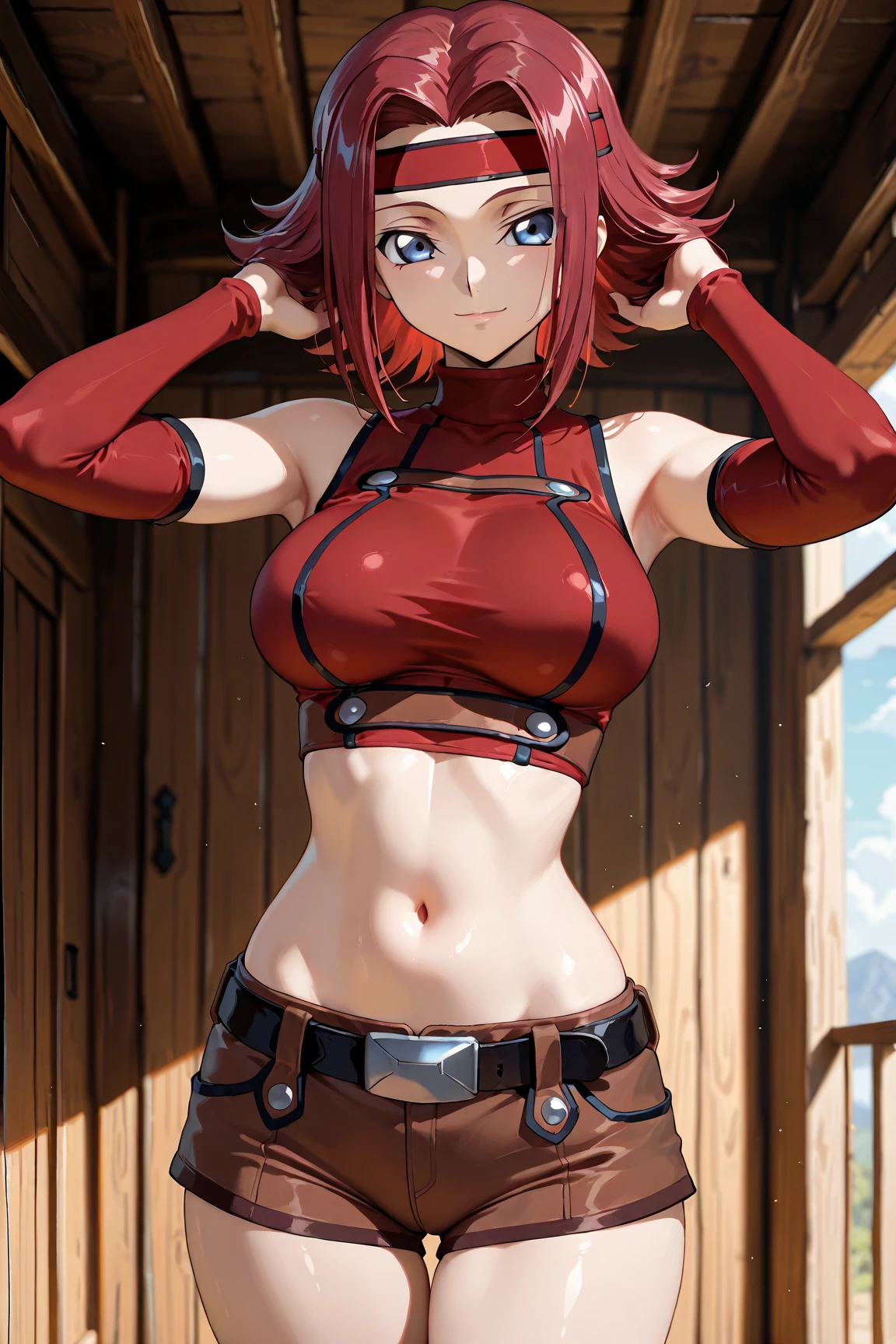 (Melhor qualidade, obra-prima), (corpo inteiro), rosto detalhado, 1girl, anime, olhos grandes, olhos detalhados, corpo de uma mulher jovem adulta, seios grandes, seios a mostra, seis bonitos, decote aberto, roupas abertas, bunda a mostra, bunda bonita, bunda empinada, barriga a mostra, cabelos ruivos, cabelo curto, olhos azuis, topless