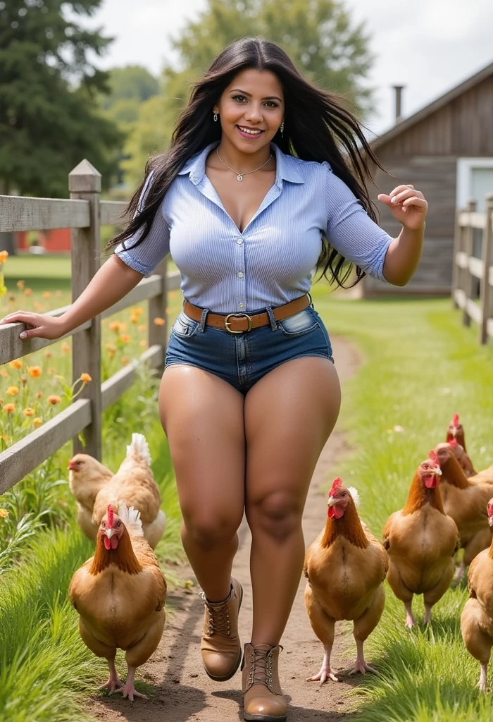 Women with thick thighs killing chickens and wearing tight
