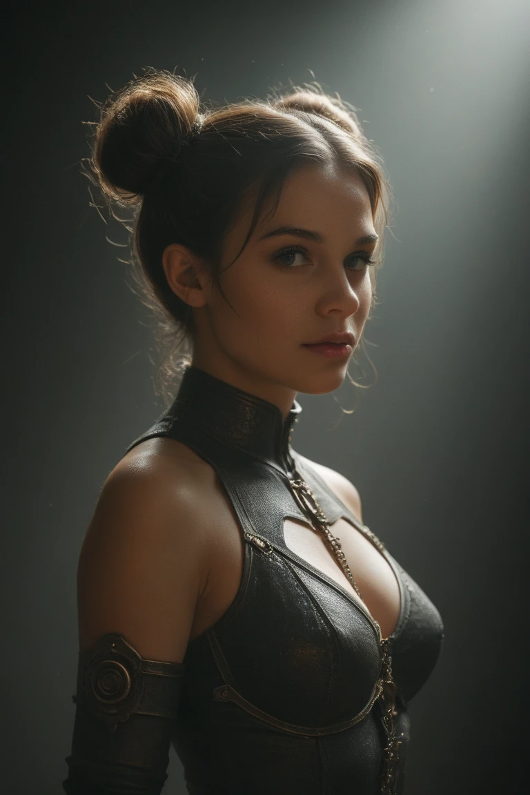 Portrait of a beautiful cyborg with 8k brown hair, intricate, elegant, highly detailed, majestic, digital photography, art by artgerm and Ruan Jia and Greg Rutkowski, surreal painting, golden butterfly filigree, broken glass, (masterpiece, side light, delicate beautiful eyes: 1.2), Human Development Report