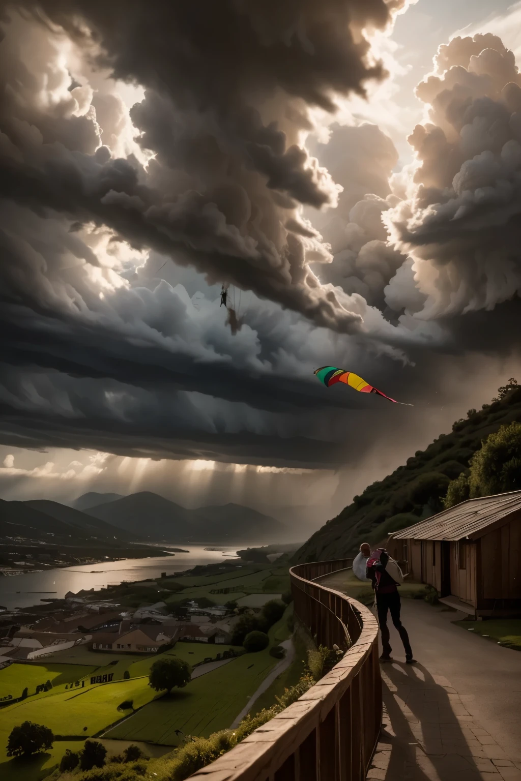 kite flying, high in the sky, colorful kites, kite competition, dramatic clouds, stormy weather, dynamic wind, vibrant colors, dramatic lighting, cinematic atmosphere, photorealistic, 8K, HDR, professional photography, masterpiece, ultra-detailed, sharp focus, vivid colors, dramatic lighting, moody, fantasy, cinematic