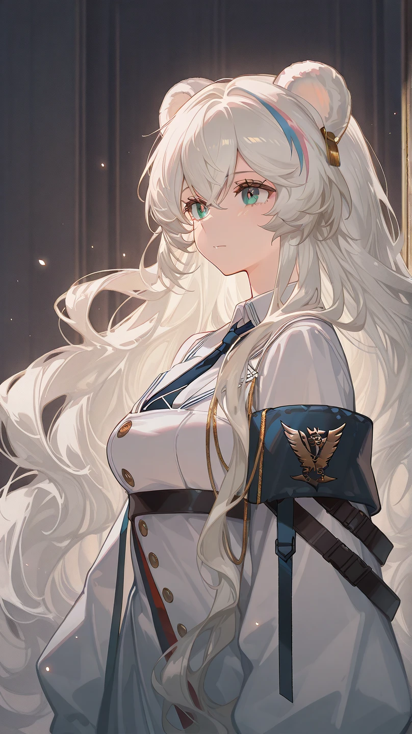 ((best quality)), ((masterpiece)), (detailed), Mommy, captain hat, White Naval uniform, White jacket in shoulder, White stocking, big breast