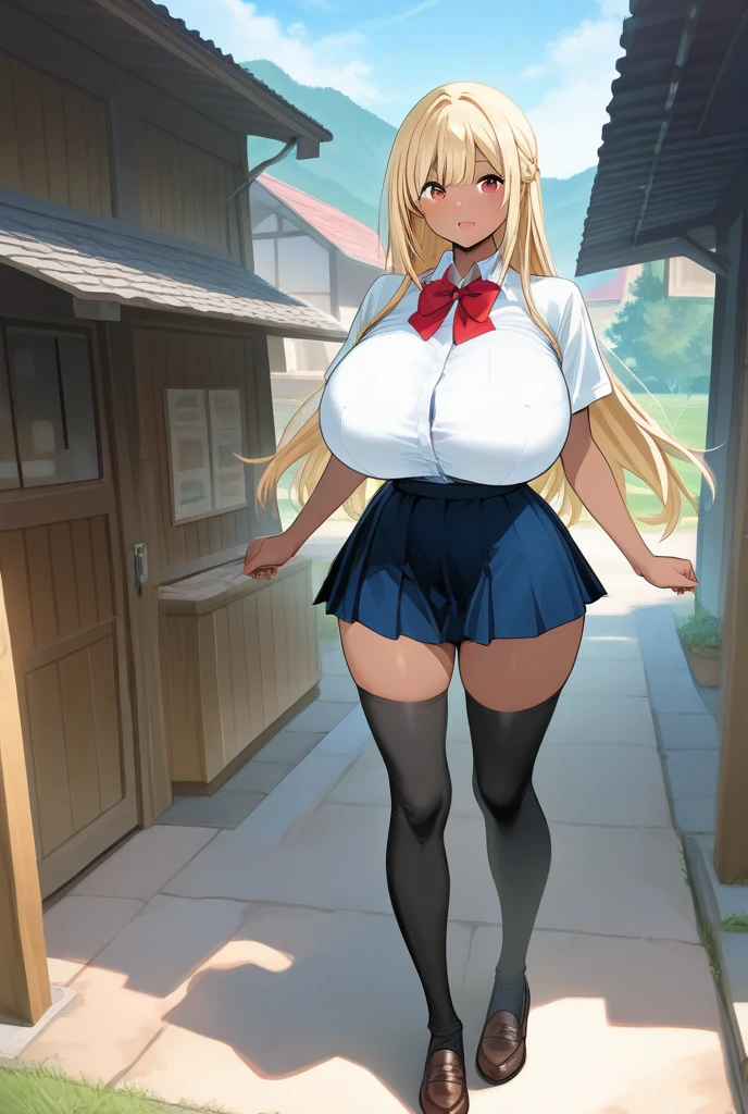 (masterpiece、highest quality、High resolution、Realistic photo、Real looking skin:1.1)、
(There is one woman:1.5)、
(She lifted her skirt and took off her panties.々I am showing it to:1.8)、
(standing:1.5)、
(Please use a zoomed-in image as much as possible.:1,8)、
(Provocative, grinning expression:1.5),
(She is wearing her high , a navy blue blazer, a white collared shirt, and a grey miniskirt.:1.5)、
(On her feet, she wears loose socks and black loafers.:1.5)、
(The panties are made of black lace with a pattern.:1.5)、
(Blonde Long Hair:1.5)、
(The location is a high school garden in early autumn.:1.5)、
1 Japanese Girl、solo、Full Body Esbian、Beautiful Eyes、Shining Eyes、Shining thighs、NSFW