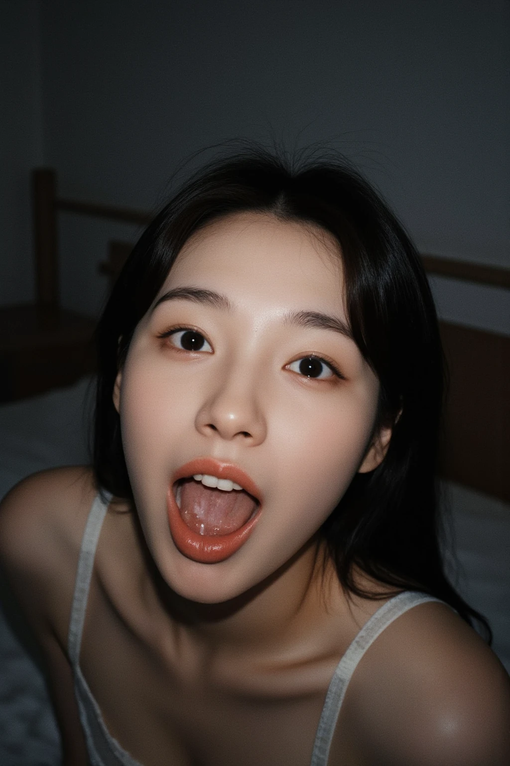 (8K, RAW photo, highest quality, masterpiece: 1.2), Super detailed, super resolution, (genuine, genuine photos: 1.37), portrait, High-definition RAW color photo, professional photos, 非常に詳細で美New, very detailed, 8K wallpapers, amazing details, huge file size, official art, very detailed CG Unity 8K wallpapers, very detailed beautiful girls, very detailed facesHighly detailed eyes, very fine skin, very fine fingers, very small nose, very detailed detailed mouth, perfect anatomy, detailed background, fine clothes, one girl, 20th generation, cute girl, genuineistic body, white skin, glowing skin, handsome body, black hair, cute, like々New, cute face, genuineistic face, delicate eyes, Eyes of Thale The gaze of the old Horiwa camera, ((facing the front:1.331)). put your hands behind your head, hair pulling pose, very detailed white skin), (Chubby),、troubled face, excited face, ((japanese school uniform)), unbearable face, leaky face、((Open your mouth wide and stretch out your tongue:1.3))、(((Straight in front:1.42)))、See here:1.3.smile、((white pillow under the head:1.4))、shortcut