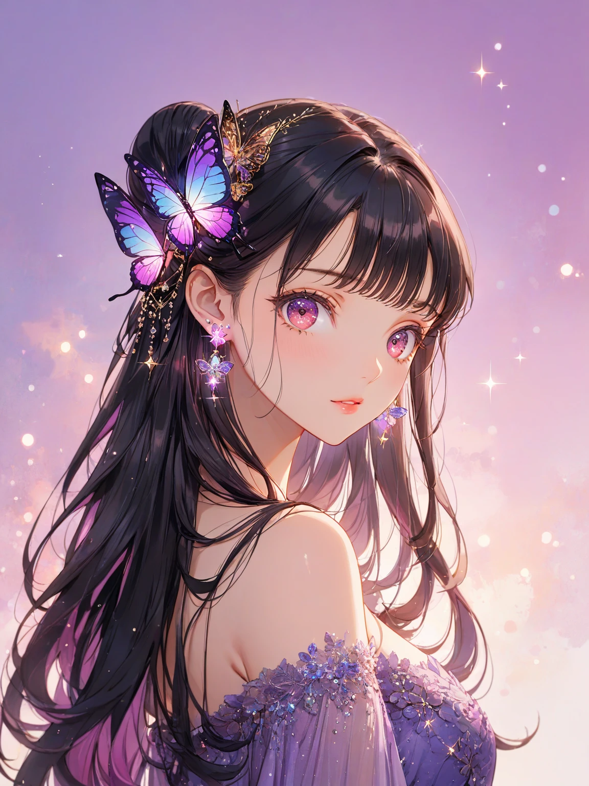 masterpiece, (最high quality), ((Most detailed)), Depth of written boundary, Beautiful girl, Beautiful Face, nature, Spirit, flower, Colorful sunset landscape, Flowers, butterfly, Glowing Dress, element, Random hairstyle,masterpiece, 最high quality, high quality, High resolution, Big Tits, ((Upper body portrait)), Random pose、Upper body portrait