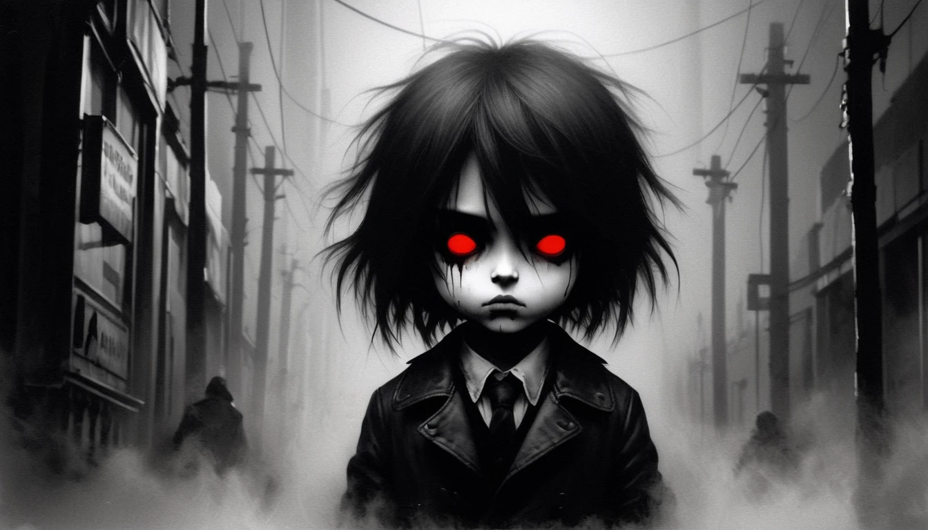 Ashley Wood style, dark scarlet, Chemiluminescence, girl, (minimalism: 1), ray tracing details...Stephen Gammell Style - Iaaya in the style of Stephen Gammell