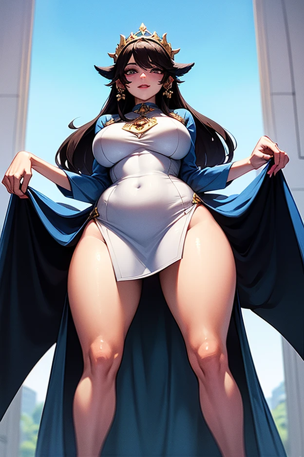 Arafed digital painting of a desert princess BREAK and her epic pet cougar in her palace high details, best quality, 16k, f a female human princess and her pet cougar, princess of the desert, full body, ((anatomically correct: 1.5)) ((standing: 1.5)) proudly royalty demeanor, a woman, (best detailed face: 1.5), Ultra Detailed face, ((human ears: 1.3)), wearing an elegant glamour, royal desert dress, decorated with gems, wearing princess tiara, small cleavage, thigh high intricate leather high heeled boot, thick hair, long hair, brown hair, tan skin intense brown eyes, her epic desert (cougar : 1.3) lying at her feet, guarding her, an epic fantasy desert palace in an oasis in the background (intricate details, Masterpiece, best quality: 1.5) night, moon light, stars ,Wide-Angle, award winning, best quality, high quality, high details, highres, vibrant, Ultra-high resolution, High Contrast, (masterpiece:1.5), highest quality, Best aesthetics, best details, best quality, highres, ultra wide angle, 16k, [ultra detailed], masterpiece, best quality, chumbasket art style, Cinematic Hollywood Film, 