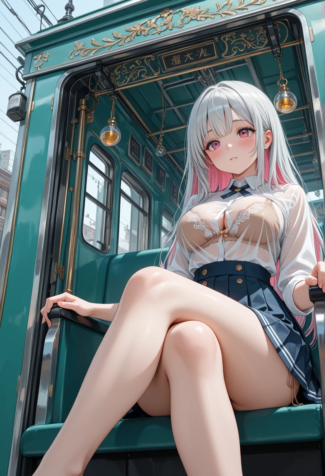 White dress、Translucency、girl、gray hair、masturbation、No panties、Pussy、Pissing、nsfw、big breasts、exposed in the wild、隠れてmasturbation、Pee、love juice、Seen by people、rotor、I'm skinny、masturbation、molestation、train、crowd、M-shaped legs、