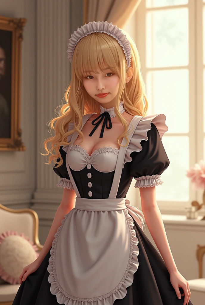 femme, adulte, Seulement, maigre, longs cheveux COLORED, les yeux COLORED, haut noir de femme MAID DENTELLE, pose sexy, (chef-d'artwork), (high quality), (best quality), (detailed), HD, Perfect lighting, detailed face, detailed body, maid LINGERIE,