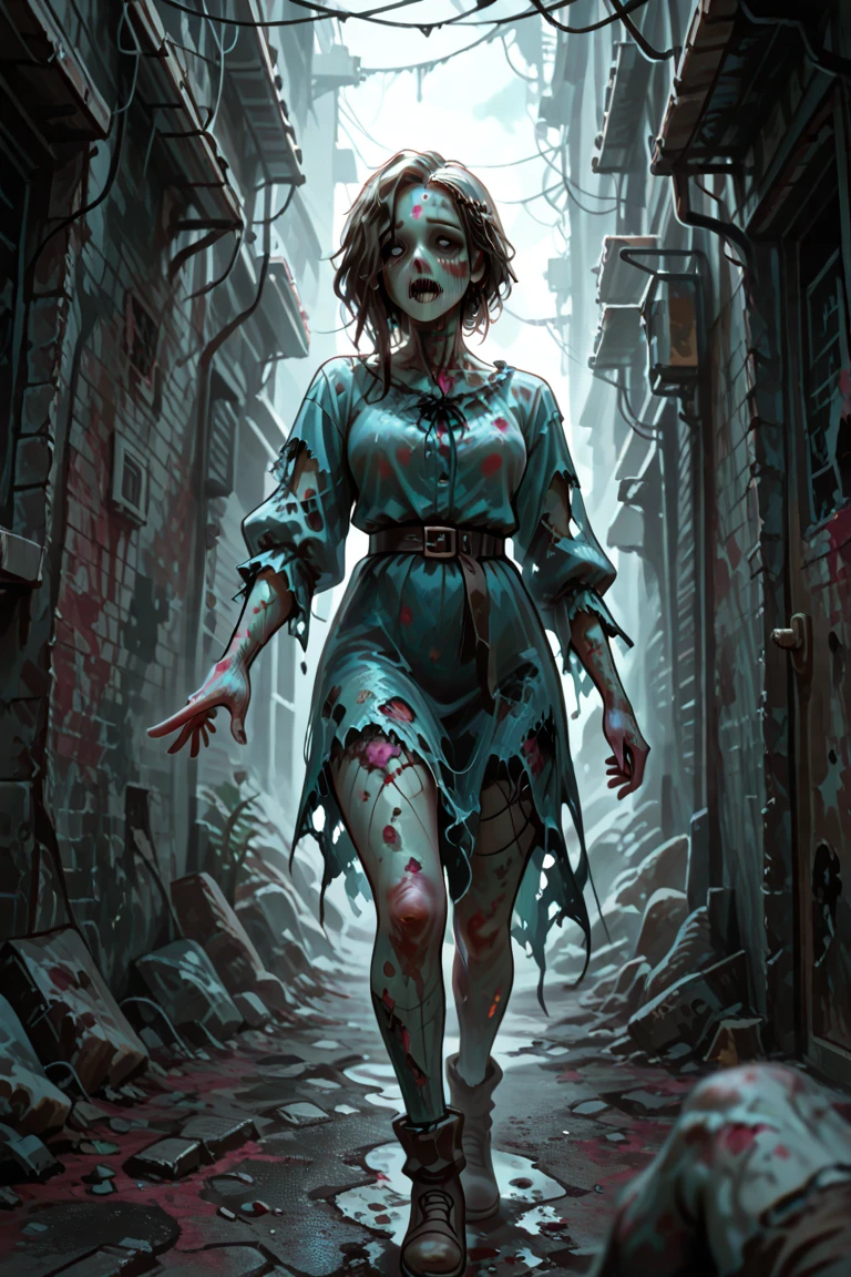 Obra de arte, super detalhe, melhor qualidade, ultra high resolution, high resolution, 8K, Fotorrealista, zumbi girl, Morto-vivo theme park, zumbi, Morto-vivo