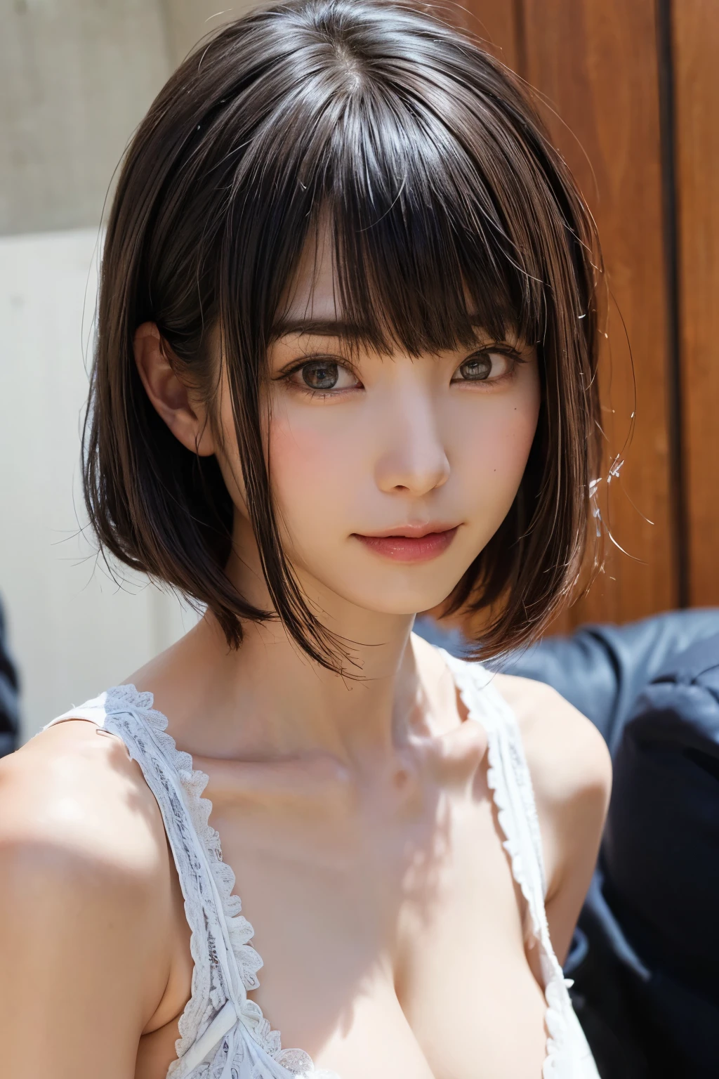 (software:1.8、masterpiece, highest quality),1 girl, alone, hyper Realistic, Realistic,Realistic, Looking at the audience, Light brown eyes:1.4,Brunette Short Bob Hair with highly detailed shiny hair, Brightly colored winter clothes, Lepangas:1.4), Outdoor, Mouth closed, Upper Body、big chest eye、eyelash、{Hugeな|big chest|Hugeなな|Mega} whole :2, chestの谷間:2、(((big chest eye、Short Bob Hair、Highlights from Students、Looking at the audience、She is very beautiful and cute、Show me your ears、Long neck、smile、Close your mouth and smile、Bangs and beautiful teeth)))、Ideal body type、(Nothing is drawn、Very beautiful pure white background:1.6)、美しいLong neck:1.4、(({Huge|big|Hugeな|Mega} chest, chestの谷間:2、Upper Bodyは服を着ていない:1.6))、(((Portraiture:2)))、Perfect Anatomy