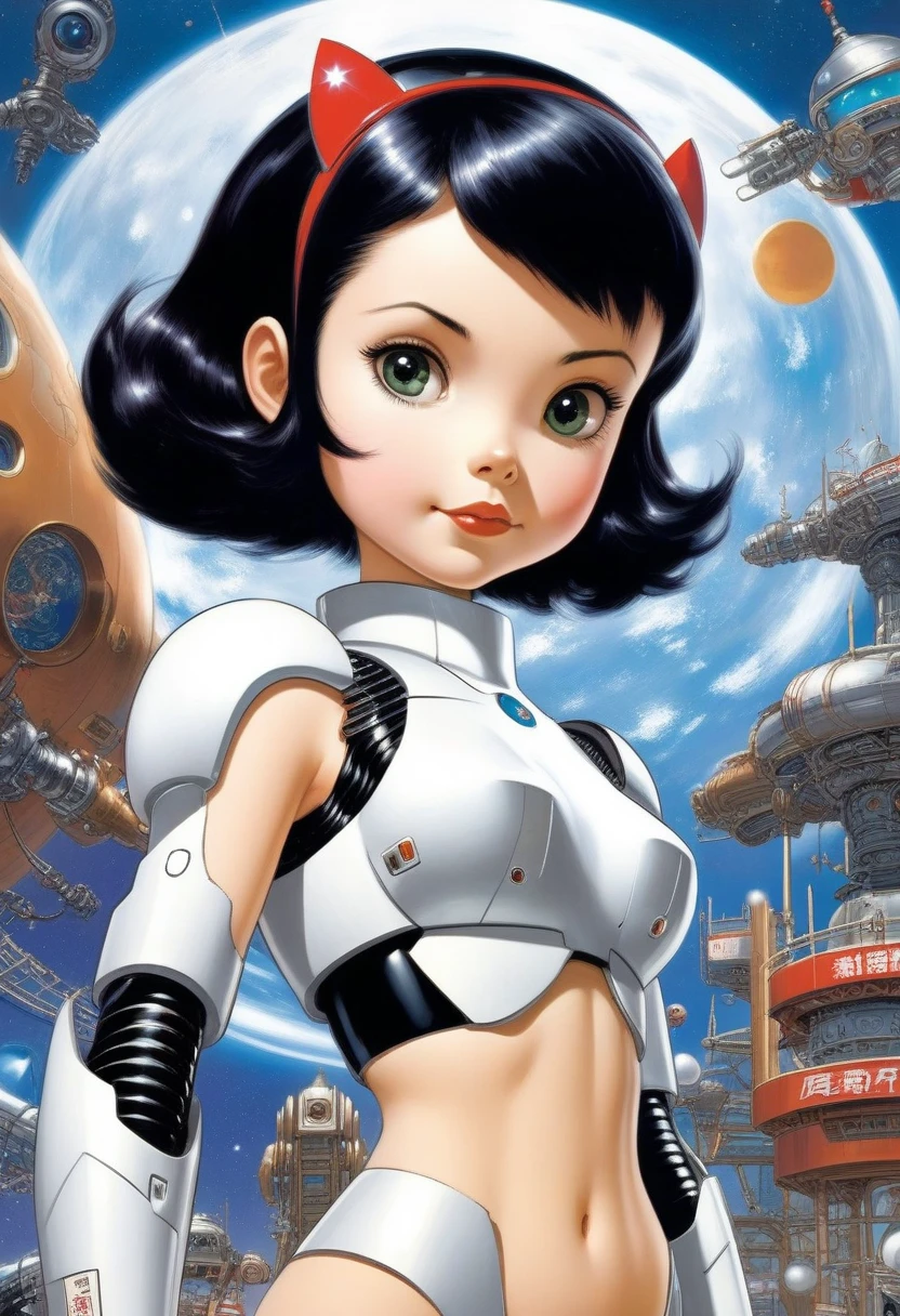 Robotech, Rick Hunter (pilot suit) and Lynn Minmei (j pop idol outfit) with a Veritech fighter in robot mode standing in the background, movie poster
