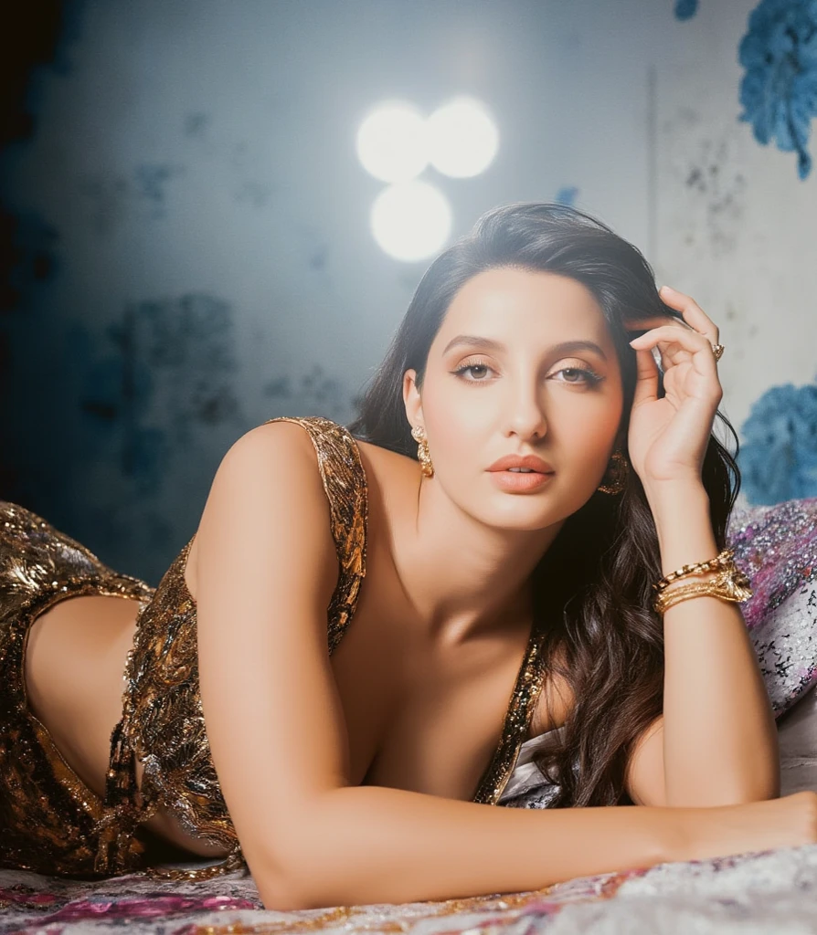 A Girl 18 years old of easy virtue, courtesan, moving in high society, leading a social life and being supported by rich and influential lovers, dressed in an expensive in golden corset, color stockings and a hat with a veil, no panties. Naked woman sits in an armchair, in a spacious bright room. Highest quality, masterpiece,( full body portrait:1.2). Painted in impressionist style, colorful explosion psychedelic paint colors, brushstroke painting technique, palette knife painting, an expressive oil painting, painting in the style of Pierre Carrier-Belleuse, large strokes