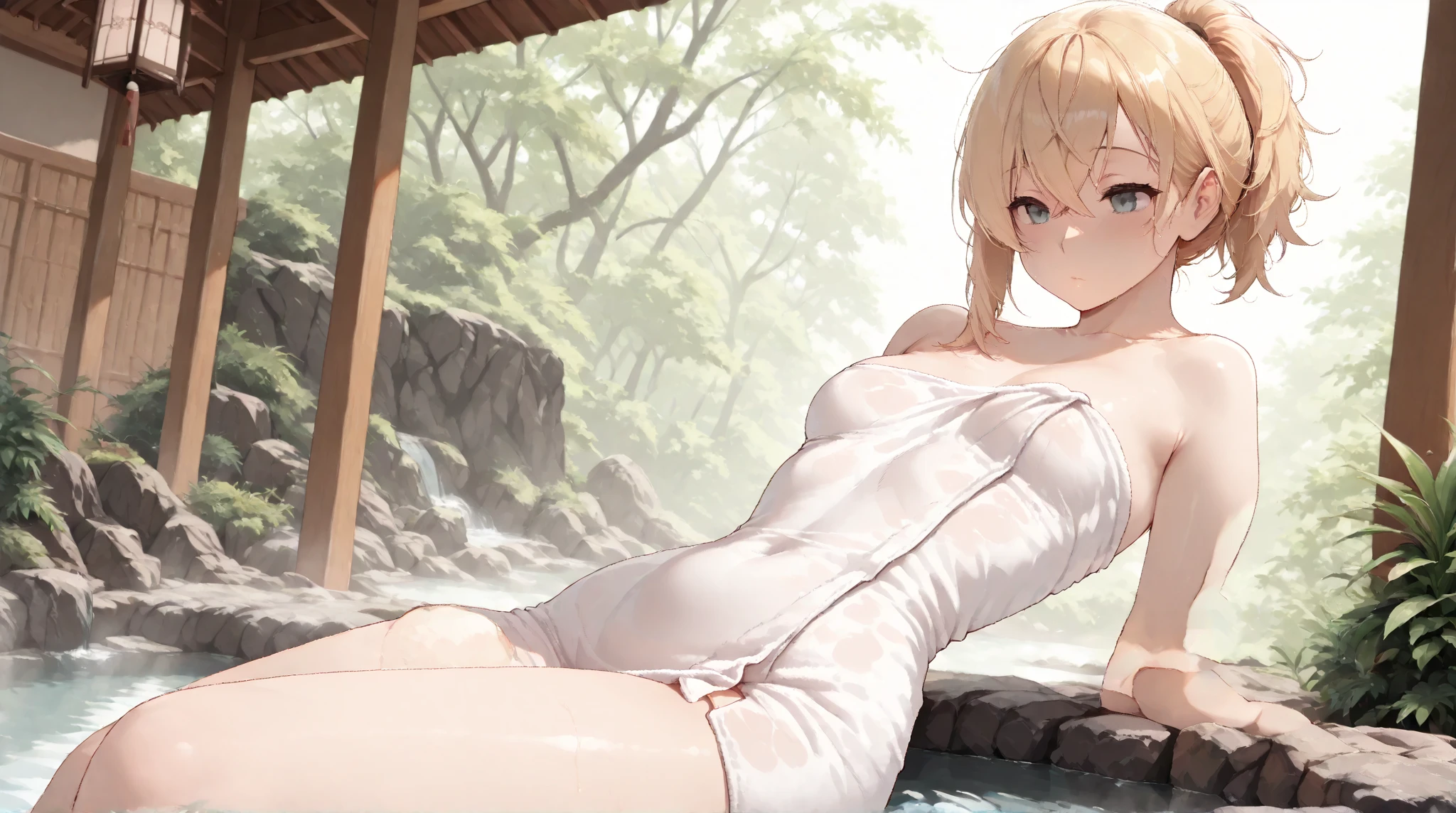 BREAK (masterpiece:1.2), best quality, high resolution, unity 8k wallpaper, (illustration:0.8), (beautiful detailed eyes:1.6), extremely detailed face, perfect lighting, extremely detailed CG, (perfect hands, perfect anatomy),onsen,hot springs,night,outdoor,moon,starfall,power_csm
blonde hair, yellow eyes, cross-shaped pupils, symbol-shaped pupils, red horns, sharp teeth,bathrobe,choker,no bra,nipples,showing panties, camel toe,wet panties, luxury panties,sexy lingerie,horny face,stockings,stocking suspenders,naked breasts,nipples see through,naked,full body
