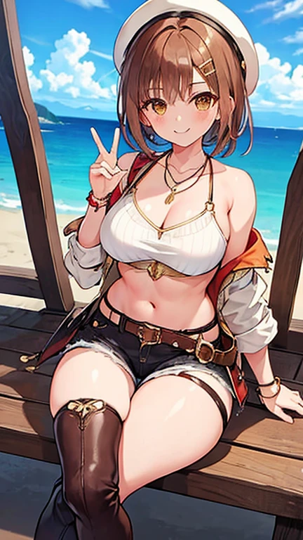 masterpiece, highest quality, High resolution, Extremely detailed CG, First default, First closing, Bare thighs, One Girl, belt, flask, chest, alone, Laughter, Seaside,Black lace underwear,Sumo,Four threads.Brown Skin,After sunburn,Seaside,Squat,Kneel,boots,Spread your legs,Hip,smile,The fabric is thin,See through,fun,Open your hands,Inserted by a man,Trance,Realistic depiction,