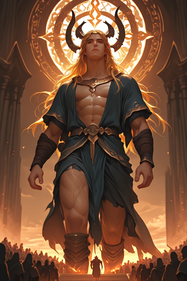 (best quality, masterpiece),(nice sky, warm colors, soft lighting),(god Apollo with majestic expression holding sun in his hands, bright skin),(wearing loose and long clothes, light color),golden hair, beard for making golden, bright halo around Apollo's head) set body, 8k, majestic --auto --s2