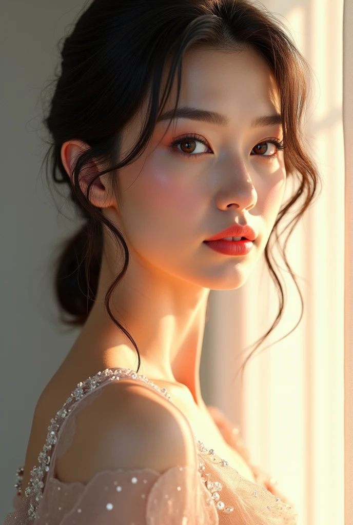  high-quality digital art, short hair, black hair, brown eyes, clear forehead, sideparted hair, red lips, white skin, red nails, picture-perfect face, flawless, clean, masterpiece, (((sharp))) ((focus)) (instagram) (8k) masterpiece, beautiful outfit, delicate tracing, pink accents, digital painting, inside, salon , highly detailed light, cinematic light, high-quality, a digital painting masterpiece, best quality, absurdly high resolution, purring cat, detailed background, mirror, magic, big window, sun, shiny reflection, intricate details, glow, shiny hair, short black hair, lustrous skin, smooth, one girl